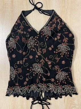 Aftershock Halter Floral Beaded Top